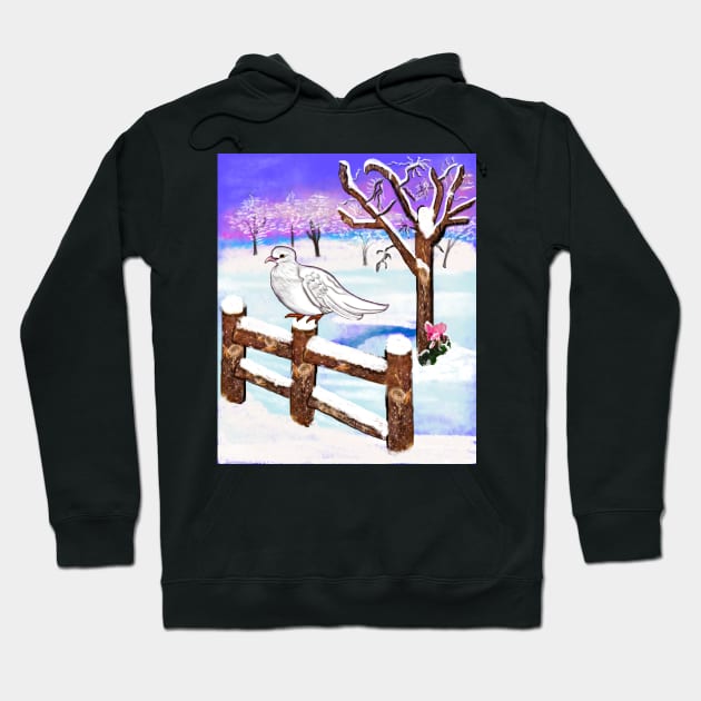 Snow dove of Peace - white dove in tranquil winter scenery Hoodie by Artonmytee